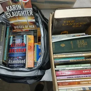 3 Boxes & bag of  assorted books