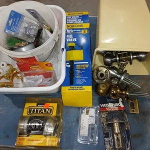 Bundle with assorted Door knobs, plumbing items &