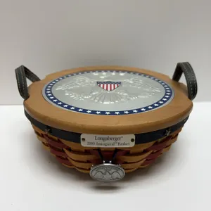 Longaberger 2005 Inaugural Basket With Lid, Star Accents, Medallion, Liner, and Insert, Signed Base,