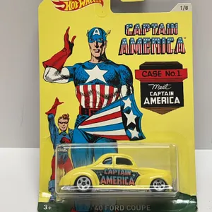 Hot Wheels Marvel Captain America '40 Ford Coupe Diecast Car, Sealed Cardback, DJK79, 1/8 Series, Ma