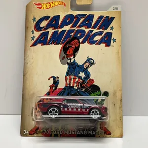 Hot Wheels Marvel Captain America '70 Ford Mustang Mach 1 Die-Cast Car (DJK83, 2/8, Carded) 2016 Rel
