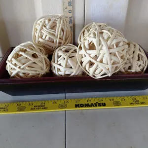 Set Of Six 4'' Pottery Barn Decor Balls W/Wood Tray 15''X6''X3''