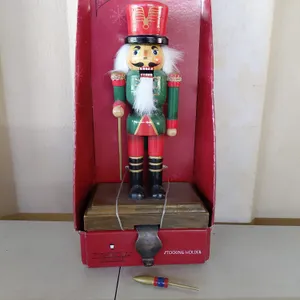 St. Nicholas Square Nutcracker Stocking Holder 12" Tall, Top Of Staff Needs Reattached