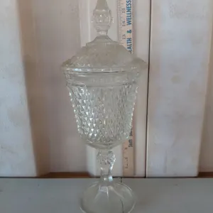 Vintage Indiana Clear Glass Tall Diamond Point Footed Apothecary Jar 5.5"X15"