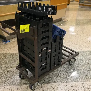 44" x 38"h Metal 4-wheel cart with poly bottle crates