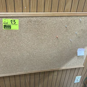 Unbranded corkboard and mirror set. Includes one 40" wood-framed corkboard and one 4' x 1' frameless glass mirror.