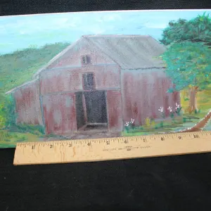 Oil On Canvas Painting Of A Red Barn, Signed AS, Dated 2022