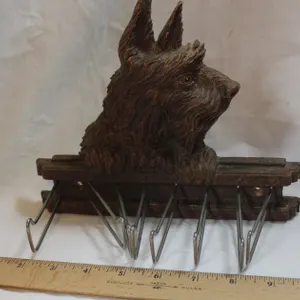 Scottie Dog Head Wall Rack With Metal Hooks, Syroco Wood, Made In USA, Syracuse, New York
