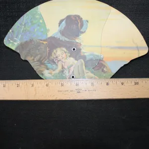 Vintage Pete Gaerdner Funeral Home Advertising Hand Fan, Belleville, Illinois, With Front Artwork And Reverse Advertising