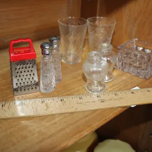 Salt And Pepper Shakers, Mini Grater, And Other Glassware