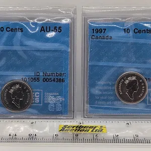 Canada Ten Cent (2 Certified Coins) : - 1996 : CCCS : AU-55 - 1997 : CCCS : SP-66