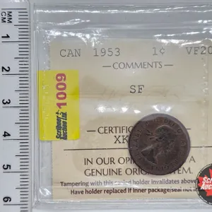 Canada One Cent 1953 "SF" : ICCS Cert VF20