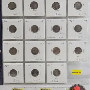 Canada Ten Cent (15) : 1939; 1940; 1943; 1947; 1950; 1952; 1953; 1954; 1955;1957; 1958; 1960; 1964; 