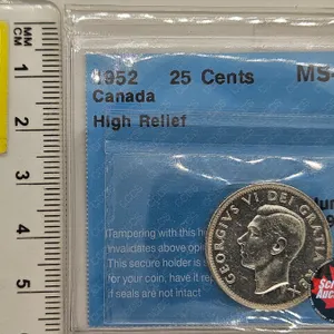 Canada Twenty Five Cent "High Relief" : CCCS Cert : MS-63