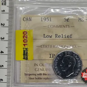 Canada Five Cent 1951 "Low Relief" : ICCS Cert : MS-64