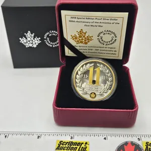 RCM Canada 2018 Special Edition Proof Silver Dollar : 100th Anniversary of the Armistice of the Firs