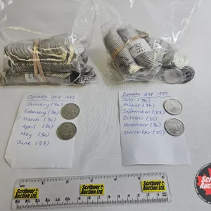 Canada Twenty Five Cent 1999 (Partial Rolls) : (432 Coins) - January (36) - February (36) - March (3