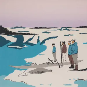 Emil Rosing, framed artist proof lithograph of a seal hunting party, pencil signed by artist, A 17, 