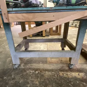 WOODEN MOBILE 2 TIER SHOP TABLE APPROX 50"W X 28"D X 33"H