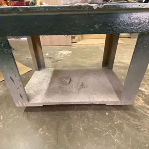 WOODEN MOBILE 2 TIER SHOP TABLE APPROX 46"W X 30"D X 35"H  *CONTENTS NOT INCLUDED*