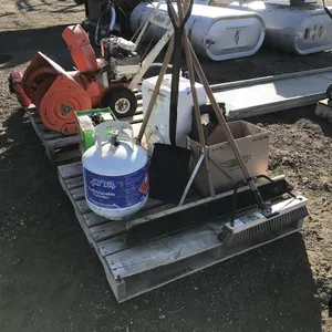 Pallet w/ Brooms, Straps, Propane Tank & Other Items
 UNRESERVED
