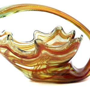 Vintage Handblown Art Glass Stretched Basket