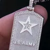 New GLD | US Army Iced Dog Tag Pendant (no chain)- 14k White Gold Plated w CZ Stones | Retails for $164!