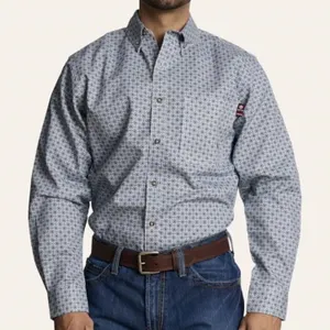 Sz L FORGE MEN'S GRAY & BLUE GEO PRINT FR LONG