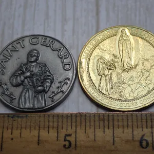 2x Catholic Pocket Coins - Lourdes Sanctuary Token & St Gerard Pregnancy Medal