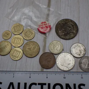 World Coin Lot with Silver - Vintage Mexican Peso, Israel Agorot, UK Shilling
