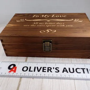 Luxury Romantic Gift Set - Engraved Wooden Chest, Faux Diamond Ring, Preserved Rose