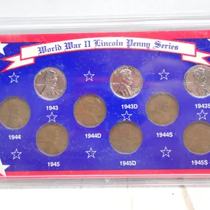 WWII Lincoln Penny Series Set 1943 1944 1945 P D S Steel Shell Casing Cents Holder