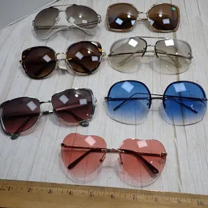 Lot of 7 Women’s Fashion Sunglasses DG Oversized Aviator Heart Rimless Blue Tint