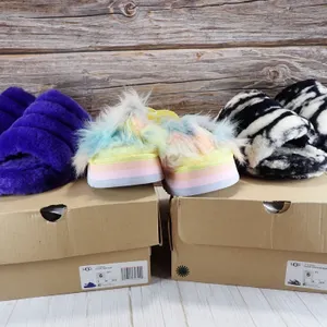 UGG Fluff Yeah Slide Slipper Shoe Lot 3 Pair  Size 6 Boxed Purple / Rainbow / Marble