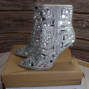 NEW IN BOX - Steve Madden Crystalle Rhinestone Bootie Silver Crystal Stiletto Boots Size 10