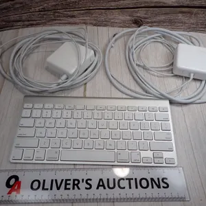 Apple Mac Accessory Bundle – Wireless Bluetooth Keyboard (A1314) & Lot of 2 MagSafe 1 Power Adapters