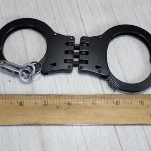 Tactical Heavy Duty Hinged Handcuffs - Black Steel Restraints with 2 Keys