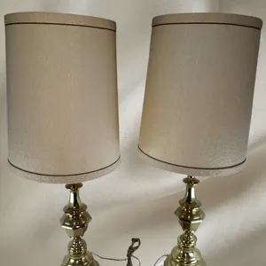 Vintage Mid-Century Brass Table Lamps Pair - 36-Inch Tall Hollywood Regency Set