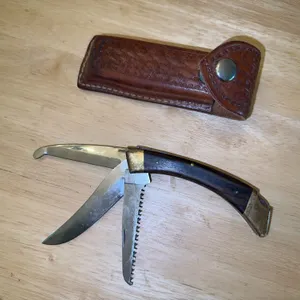 Rare Browning 503 Big Game 3 blade knife with leather case