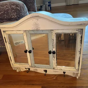 Shabby chic wall cubby + IKEA (?) pegboard wall  organizer