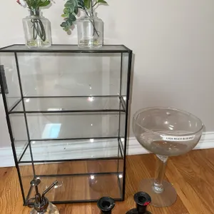 Metal and glass trinket shelf and more