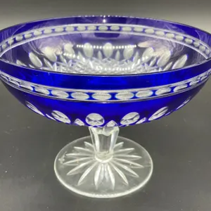 Vintage Waterford Clarendon Cobalt Blue Cut Lead Crystal Compote Bowl