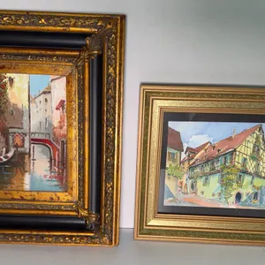 Venetian Scene Oil Painting in Decorative Galley Frame & Watercolor Print of Riquewihr France