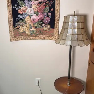 Mid-Century Hollywood Regency Style Floor Lamp & Brussels Bouquet Belgian Wall Tapestry
