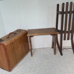 Vintage Traveling Trunk, Sleigh and Stool