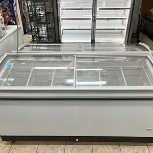 Celcold commercial display freezer / refrigerator, product code 2014-04, 2 sliding lids, 6 ft wide, 26” deep, 39” height, on wheels, with 6 baskets