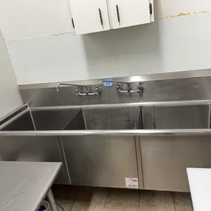 Stainless Steel 3-Compartment Sink, 6’6” long, 24x22” compartments, 2 sets of taps