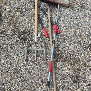 Assorted hand tools-brooms, air rater