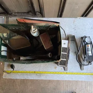 Lot of tools and hardware-foot pump