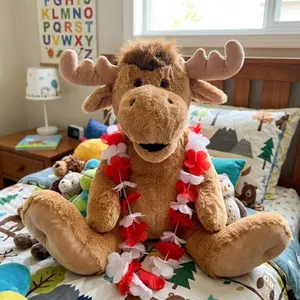 Plush Moose Toy with Red and White Lei